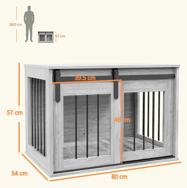 PawHut 80cm Dog Crate Furniture with Removable Cushion for Large Dogs- Grey Aosom UK