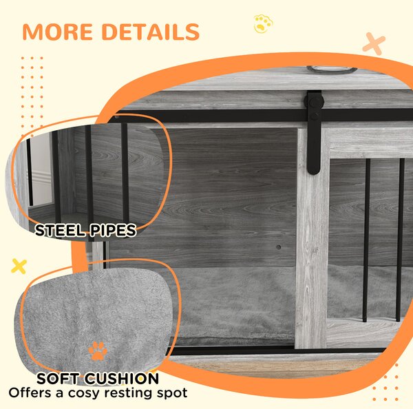 PawHut 80cm Dog Crate Furniture with Removable Cushion for Large Dogs- Grey Aosom UK