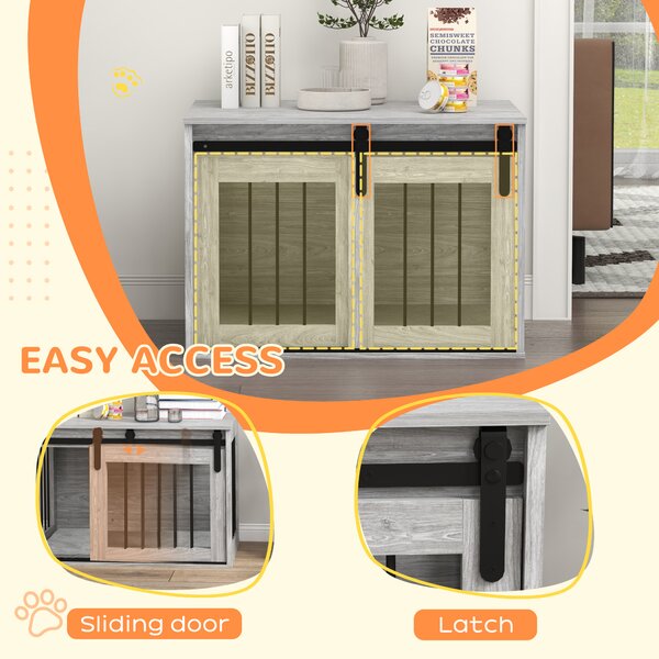PawHut 80cm Dog Crate Furniture with Removable Cushion for Large Dogs- Grey Aosom UK