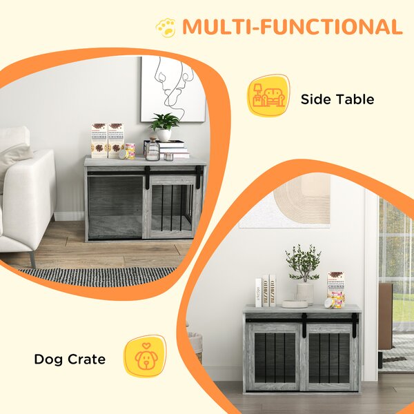 PawHut 80cm Dog Crate Furniture with Removable Cushion for Large Dogs- Grey Aosom UK