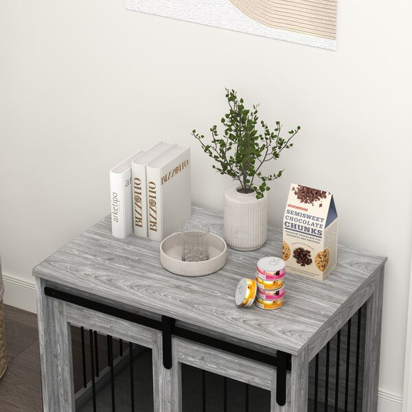 PawHut 80cm Dog Crate Furniture with Removable Cushion for Large Dogs- Grey Aosom UK