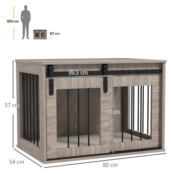 PawHut Dog Crate Furniture with Removable Cushion for Medium-Sized Dogs, 80 x 54 x57 cm, Brown Aosom UK