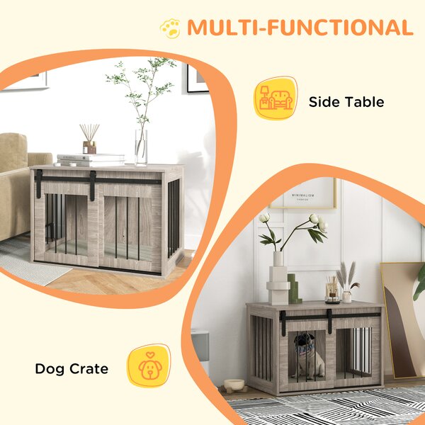 PawHut Dog Crate Furniture with Removable Cushion for Medium-Sized Dogs, 80 x 54 x57 cm, Brown Aosom UK