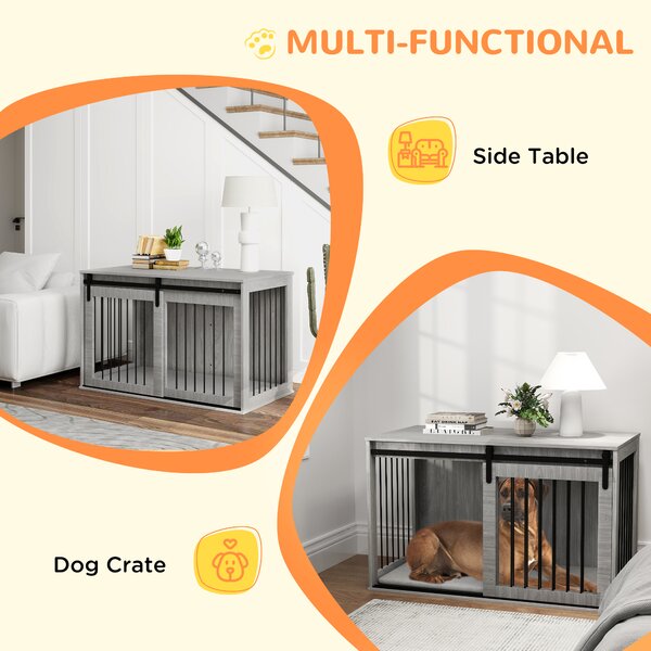 PawHut 46.46'' Dog Crate Furniture with Removable Cushion & Security Latch for Extra Large Dogs - Grey Aosom UK