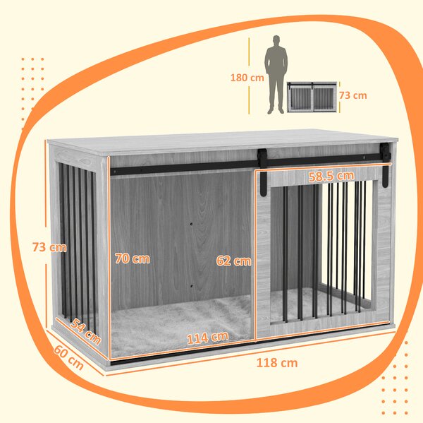 PawHut 46.46'' Dog Crate Furniture with Removable Cushion & Security Latch for Extra Large Dogs - Grey Aosom UK