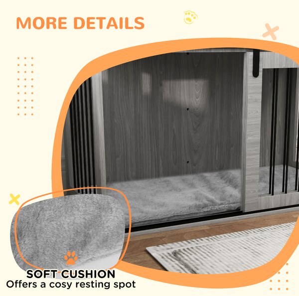 PawHut 46.46'' Dog Crate Furniture with Removable Cushion & Security Latch for Extra Large Dogs - Grey Aosom UK