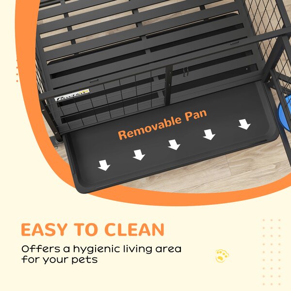 PawHut Heavy Duty Dog Crate on Wheels w/ Bowl Holder, Removable Tray, Detachable Top, Double Doors for L, XL Dogs Aosom UK