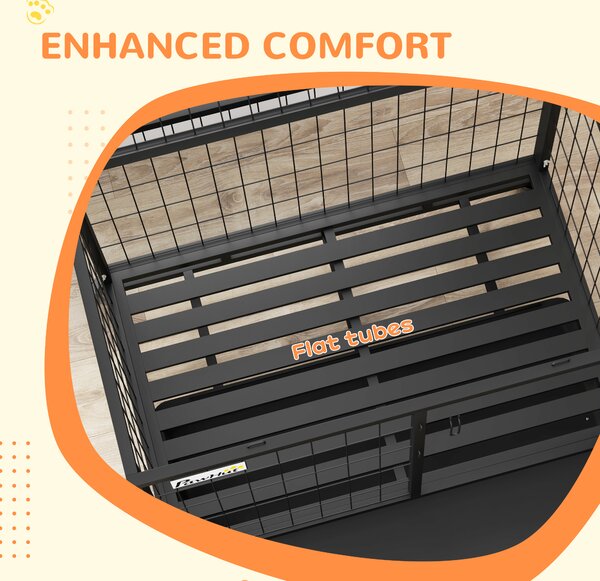 PawHut Heavy Duty Dog Crate on Wheels w/ Bowl Holder, Removable Tray, Detachable Top, Double Doors for L, XL Dogs Aosom UK
