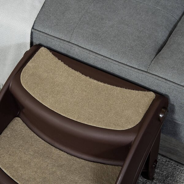 PawHut Foldable Pet Stairs Portable Dog Steps 3-Step Design with Non-slip Mats for High Beds, Sofas, 49 x 38 x 38 cm, Brown Aosom UK