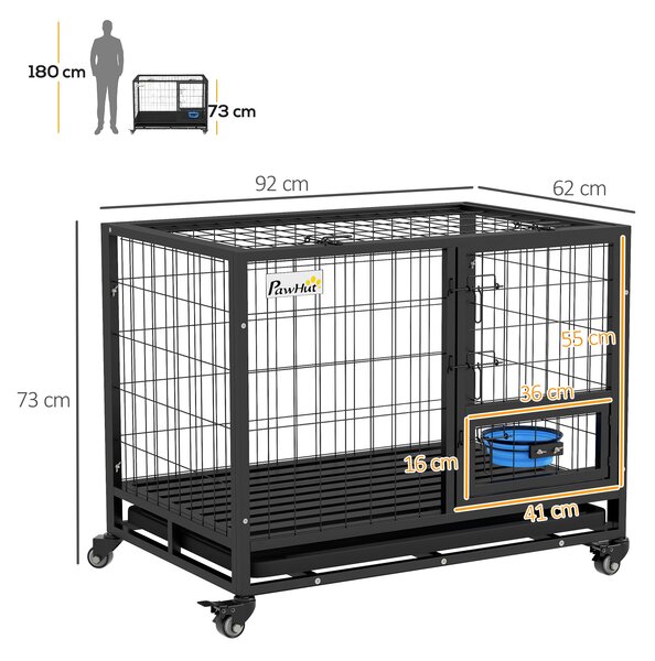 PawHut Heavy Duty Dog Crate on Wheels w/ Bowl Holder, Removable Tray, Detachable Top, Double Doors for L, XL Dogs Aosom UK