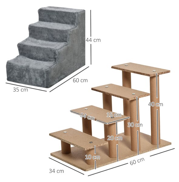 PawHut Dog Steps 4-Steps Design with Washable Plush Cover for High Bed Sofa, Dog Stairs for Small Dog and Cat Aosom UK