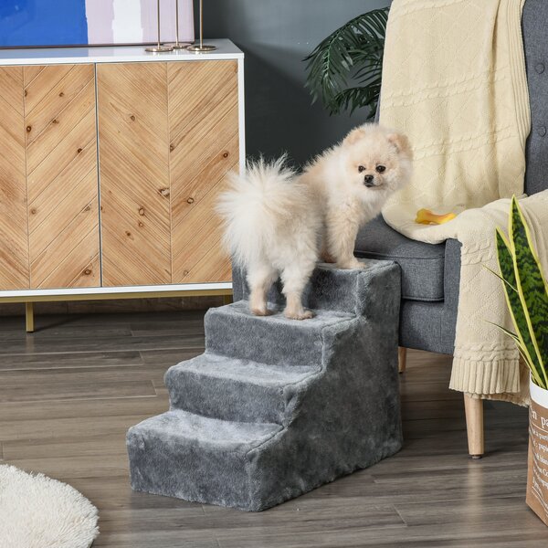 PawHut Dog Steps 4-Steps Design with Washable Plush Cover for High Bed Sofa, Dog Stairs for Small Dog and Cat Aosom UK