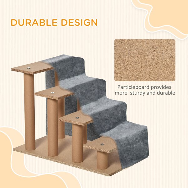 PawHut Dog Steps 4-Steps Design with Washable Plush Cover for High Bed Sofa, Dog Stairs for Small Dog and Cat Aosom UK