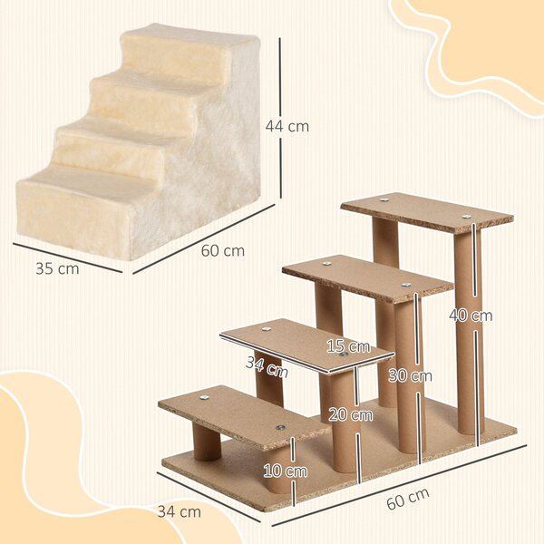 PawHut Dog Steps 4-Steps Design with Washable Plush Cover for High Bed Sofa, Dog Stairs for Small Dog and Cat Aosom UK