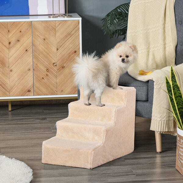 PawHut Dog Steps 4-Steps Design with Washable Plush Cover for High Bed Sofa, Dog Stairs for Small Dog and Cat Aosom UK
