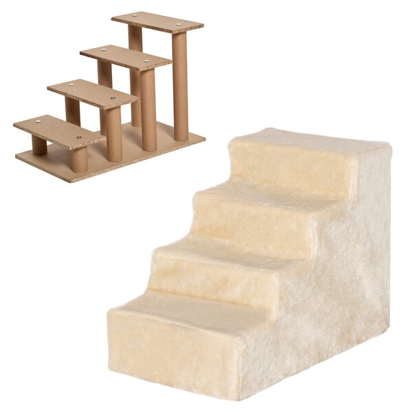 PawHut Dog Steps 4-Steps Design with Washable Plush Cover for High Bed Sofa, Dog Stairs for Small Dog and Cat Aosom UK