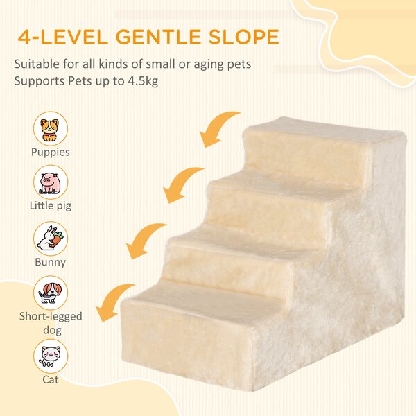 PawHut Dog Steps 4-Steps Design with Washable Plush Cover for High Bed Sofa, Dog Stairs for Small Dog and Cat Aosom UK