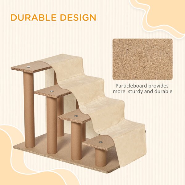 PawHut Dog Steps 4-Steps Design with Washable Plush Cover for High Bed Sofa, Dog Stairs for Small Dog and Cat Aosom UK
