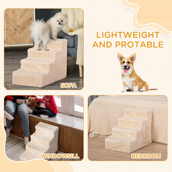 PawHut Dog Steps 4-Steps Design with Washable Plush Cover for High Bed Sofa, Dog Stairs for Small Dog and Cat Aosom UK