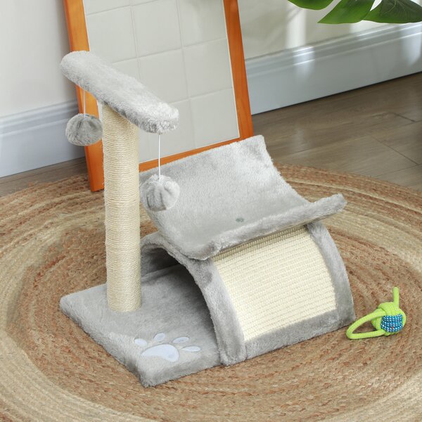 PawHut Kitten Activity Tree with Sisal Scratching Posts, Compact Cat Play Tower with Rotating Bar, Tunnel, Grey Aosom UK