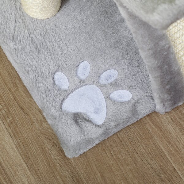 PawHut Kitten Activity Tree with Sisal Scratching Posts, Compact Cat Play Tower with Rotating Bar, Tunnel, Grey Aosom UK