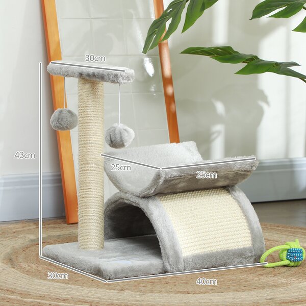 PawHut Kitten Activity Tree with Sisal Scratching Posts, Compact Cat Play Tower with Rotating Bar, Tunnel, Grey Aosom UK