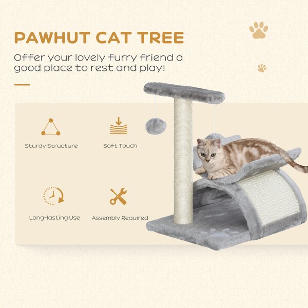 PawHut Kitten Activity Tree with Sisal Scratching Posts, Compact Cat Play Tower with Rotating Bar, Tunnel, Grey Aosom UK