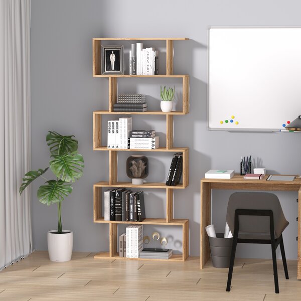 HOMCOM Serpentine Shelf: Oakwood Room Divider with 6 Shelves, Stylish Storage Solution Aosom UK