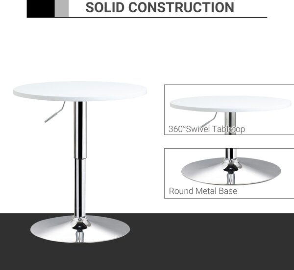 HOMCOM Adjustable Round Bistro Table, Bar Table with Swivel Top, Metal Frame, Stylish Pub Table for Kitchen, White Aosom UK