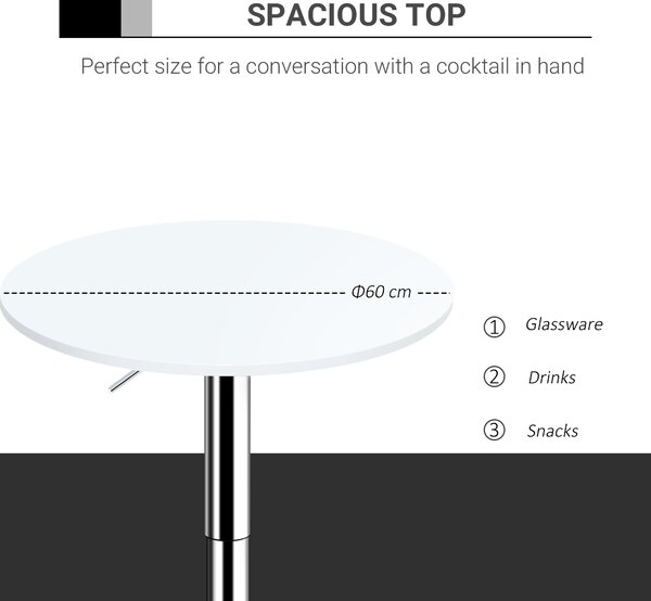 HOMCOM Adjustable Round Bistro Table, Bar Table with Swivel Top, Metal Frame, Stylish Pub Table for Kitchen, White Aosom UK