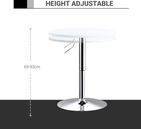 HOMCOM Adjustable Round Bistro Table, Bar Table with Swivel Top, Metal Frame, Stylish Pub Table for Kitchen, White Aosom UK
