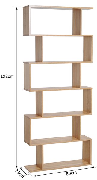 HOMCOM Serpentine Shelf: Oakwood Room Divider with 6 Shelves, Stylish Storage Solution Aosom UK