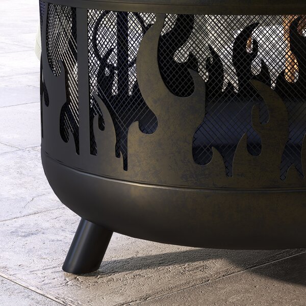 Outsunny Fire Pit Bowl: 2-In-1 Metal Round Firepit with Lid, Grill, Poker for Camping, BBQ, Bonfires, Black Aosom UK