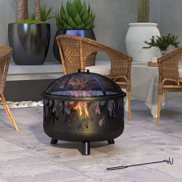 Outsunny Fire Pit Bowl: 2-In-1 Metal Round Firepit with Lid, Grill, Poker for Camping, BBQ, Bonfires, Black Aosom UK