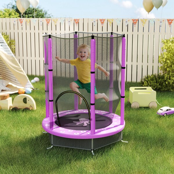 AIYAPLAY 4.6FT Toddler Trampoline w/ Safety Enclosure Net, for Indoor Outdoor Use, Ages 3-6 Years, Octopus Pattern - Purple