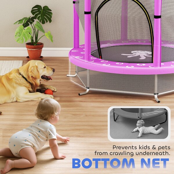 AIYAPLAY 4.6FT Toddler Trampoline w/ Safety Enclosure Net, for Indoor Outdoor Use, Ages 3-6 Years, Octopus Pattern - Purple