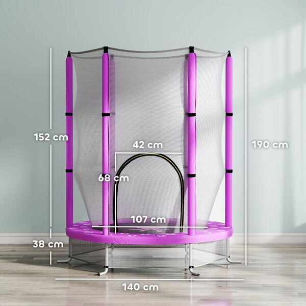 AIYAPLAY 4.6FT Toddler Trampoline w/ Safety Enclosure Net, for Indoor Outdoor Use, Ages 3-6 Years, Octopus Pattern - Purple