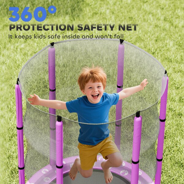 AIYAPLAY 4.6FT Toddler Trampoline w/ Safety Enclosure Net, for Indoor Outdoor Use, Ages 3-6 Years, Octopus Pattern - Purple
