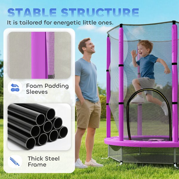 AIYAPLAY 4.6FT Toddler Trampoline w/ Safety Enclosure Net, for Indoor Outdoor Use, Ages 3-6 Years, Octopus Pattern - Purple
