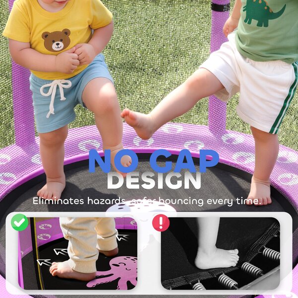 AIYAPLAY 4.6FT Toddler Trampoline w/ Safety Enclosure Net, for Indoor Outdoor Use, Ages 3-6 Years, Octopus Pattern - Purple
