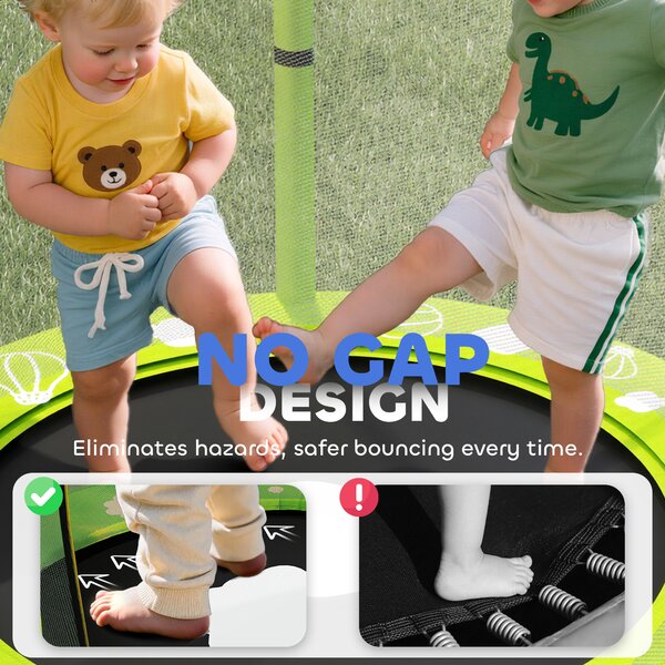 AIYAPLAY 4.6FT Toddler Trampoline w/ Safety Enclosure Net, for Indoor Outdoor Use, Ages 3-6 Years, Cloud Pattern - Green