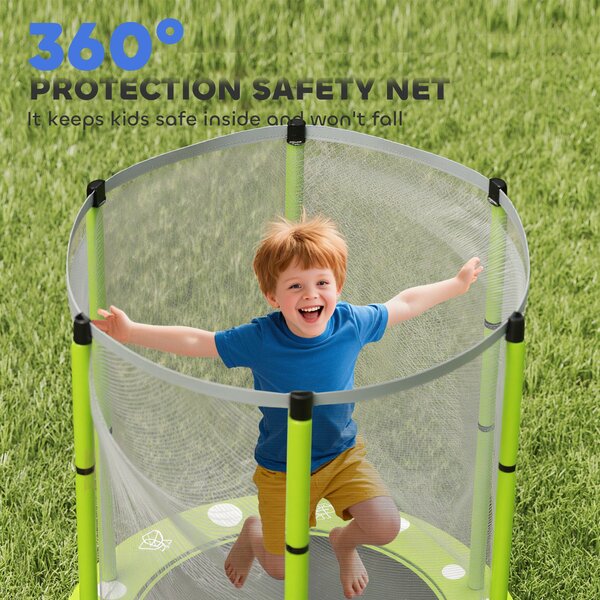 AIYAPLAY 4.6FT Toddler Trampoline w/ Safety Enclosure Net, for Indoor Outdoor Use, Ages 3-6 Years, Cloud Pattern - Green