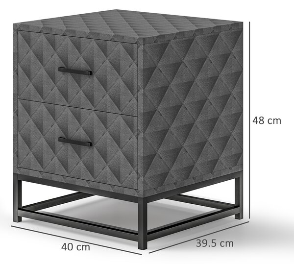 HOMCOM Bedside Tables Set of 2, Modern Bedside Table Nightstand with 2 Drawers, Bedside Cabinet Sofa Side Table with Storage, Steel Legs for Bedroom, Living Room, Grey