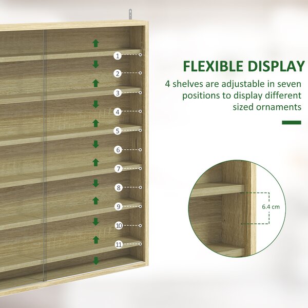HOMCOM Six Shelf Display Cabinet, with Glass Doors - Oak