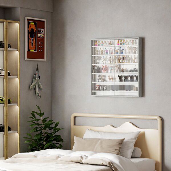 HOMCOM Six Shelf Display Cabinet, with Glass Doors - Graphite Wood Effect