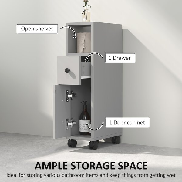 Kleankin Slimline Bathroom Storage Cabinet - Grey