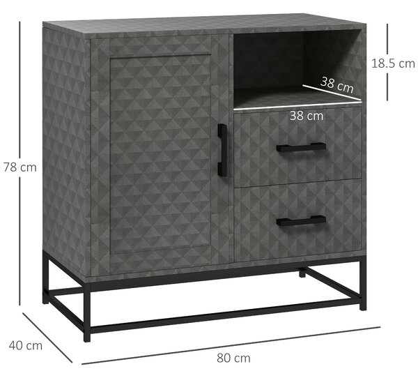 HOMCOM Sideboard with Adjustable Shelf, Freestanding Sideboard Storage Cabinet with Open Compartment and 2 Drawers, Grey