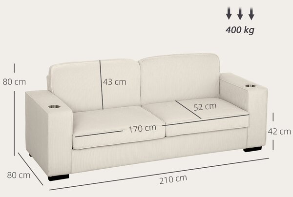 HOMCOM Modern Three Seater Sofa with Spring Cushion - Cream White