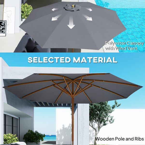 Outsunny 3(m) Wooden Patio Umbrella - Dark Grey