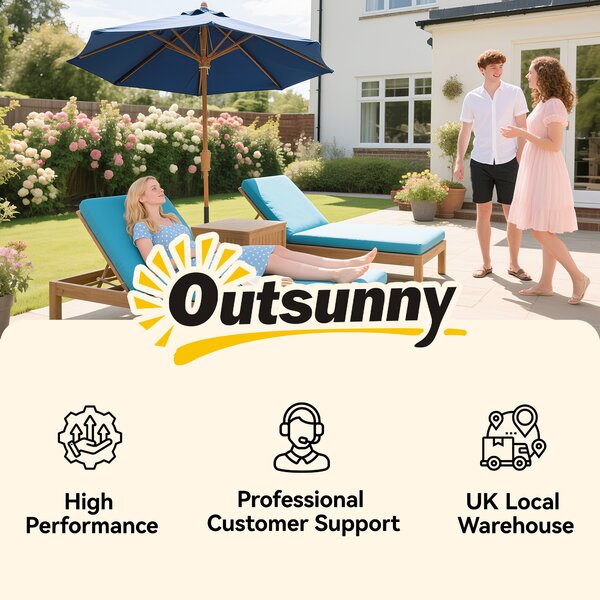 Outsunny 3(m) Wooden Patio Umbrella - Dark Grey